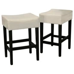 GDFStudio GDF Studio Duff Backless Leather Counter Stools, Set Of 2, Ivory