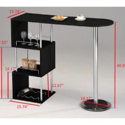 Pilaster Designs Moab Pub Bistro Bar Table With Wine Rack & Storage Shelves, Wood/Metal, Black -CHAMPRO shop 718127e90ea6453c 0425 w800 h800 b0 p0