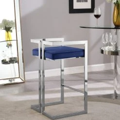 Meridian Furniture Ezra Counter Stool, Set Of 2, Navy Velvet, Chrome Base -CHAMPRO shop 71911a380dd70591 8325 w800 h800 b0 p0