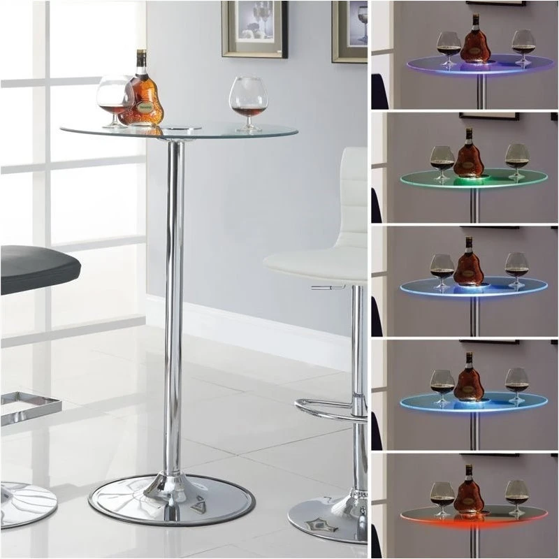 Coaster Home Furnishings Coaster 28" Contemporary Round Glass Top LED Pub Table In Chrome 2 Coaster Home Furnishings Coaster 28" Contemporary Round Glass Top LED Pub Table In Chrome - Image 2