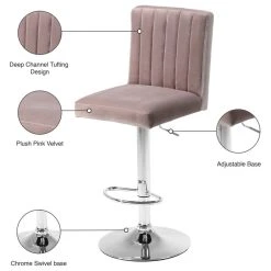 Meridian Furniture Joel Velvet Adjustable Stool, Set Of 2, Pink -CHAMPRO shop 77014e40027414fd 5015 w800 h800 b1 p0