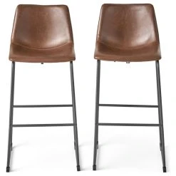 GDFStudio GDF Studio Central Vintage Brown Faux Leather Bar Stool, Brown, Pu