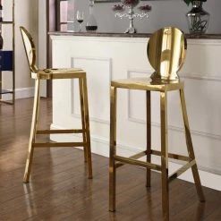 Meridian Furniture Maddox Chrome Stool, Gold Stainless Steel