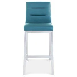 Zuri Furniture Modern Lynx Counter Height Stool Teal Leatherette Brushed Stainless Steel Base