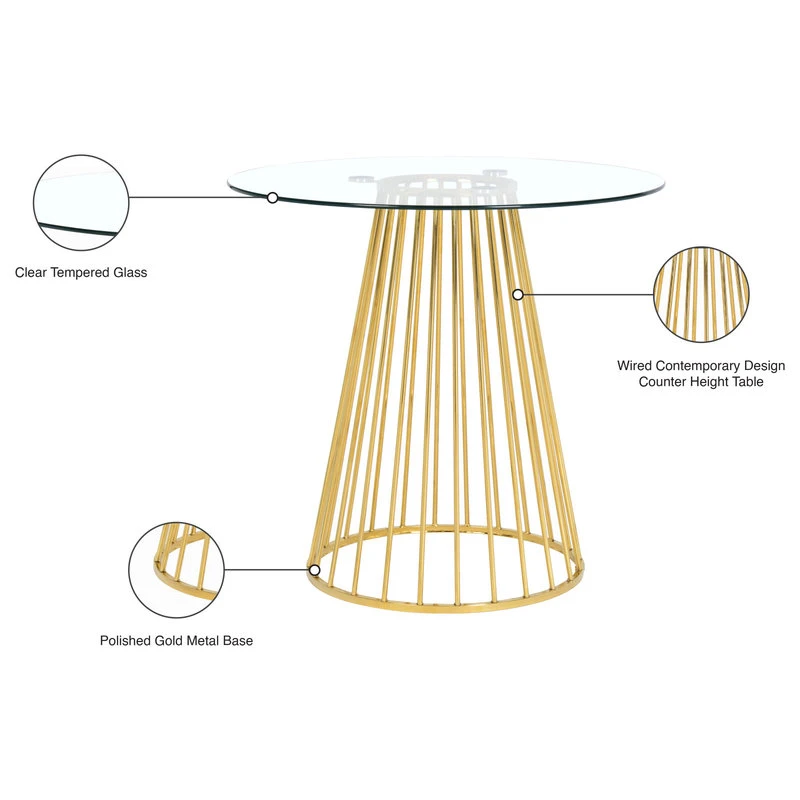 Meridian Furniture Gio Gold Counter Height Table, Gold Base 3 Meridian Furniture Gio Gold Counter Height Table, Gold Base - Image 3