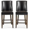 GDFStudio GDF Studio Rydel Nailhead Accent Brown Leather Stools, Set Of 2, Counter Height