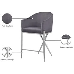 Meridian Furniture Xavier Velvet Upholstered Counter Height Stool, Gray, Chrome Finish -CHAMPRO shop 8301f3dd027419f4 6246 w800 h800 b1 p0