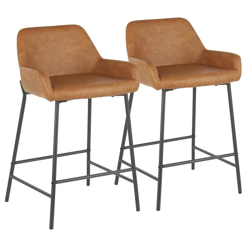 Lumisource Daniella Industrial Counter Stool In Black Metal, Camel Faux Leather, Set Of 2 1 Lumisource Daniella Industrial Counter Stool In Black Metal, Camel Faux Leather, Set Of 2