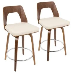 LumiSource Trilogy Counter Stool, Walnut/Cream PU Leather, Set Of 2