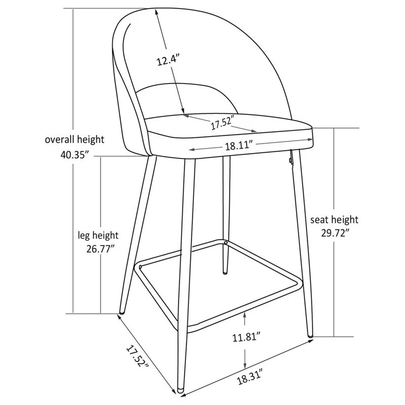 Glitzhome Pale Fabic/Leatherette Bar Stool With Tapered Metal Legs, Set Of 2, Pale Grey 12 Glitzhome Pale Fabic/Leatherette Bar Stool With Tapered Metal Legs, Set Of 2, Pale Grey - Image 12