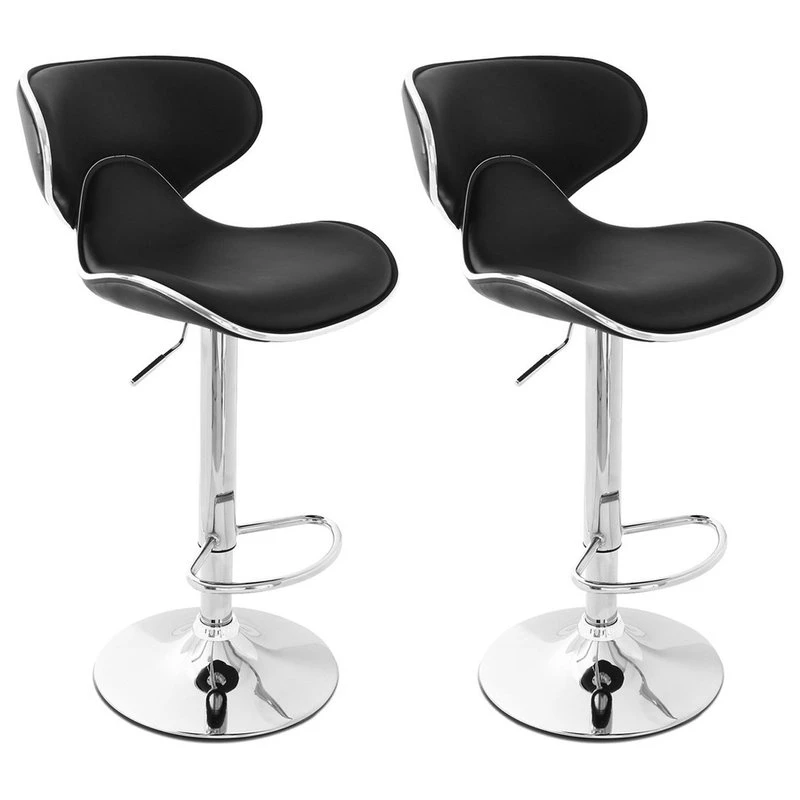 Belleze Set Of 2 Bar Stools Faux Leather Hydraulic Swivel Pub Style Adjustable, Black 2 Belleze Set Of 2 Bar Stools Faux Leather Hydraulic Swivel Pub Style Adjustable, Black - Image 2