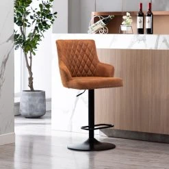 Duhome Elegant Lifestyle 1 X Diamond Stitched Height Adjustable Leathaire Bar Stool, Yellowish-Brown -CHAMPRO shop 8691d85700581480 2397 w800 h800 b0 p0