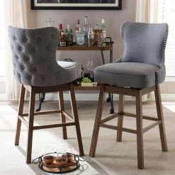 Baxton Studio Gradisca Brown Wood And Tufted Swivel Barstool, Set Of 2, Gray 9 Baxton Studio Gradisca Brown Wood And Tufted Swivel Barstool, Set Of 2, Gray -CHAMPRO shop 86b137960196a32e 2470 w800 h800 b0 p0