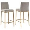 Worldwide Homefurnishings Inc. Set Of 2, 26'' Counter Stool, Velvet With Gold Metal Legs, Gray And Gold Leg