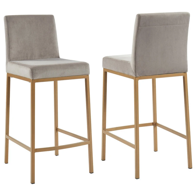 Worldwide Homefurnishings Inc. Set Of 2, 26'' Counter Stool, Velvet With Gold Metal Legs, Gray And Gold Leg 1 Worldwide Homefurnishings Inc. Set Of 2, 26'' Counter Stool, Velvet With Gold Metal Legs, Gray And Gold Leg