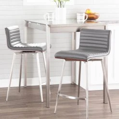 Lumisource Mason Swivel Counter Stool, Set Of 2, Stainless Steel Frame/Walnut Wood/Gray Pu -CHAMPRO shop 88715759019823a6 2678 w800 h800 b0 p0