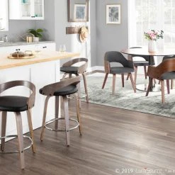 Lumisource Grotto Counter Stools With Swivels, Set Of 2, Light Gray Wood, Black, Pu, Chrome -CHAMPRO shop 88e151430198231f 4524 w800 h800 b0 p0