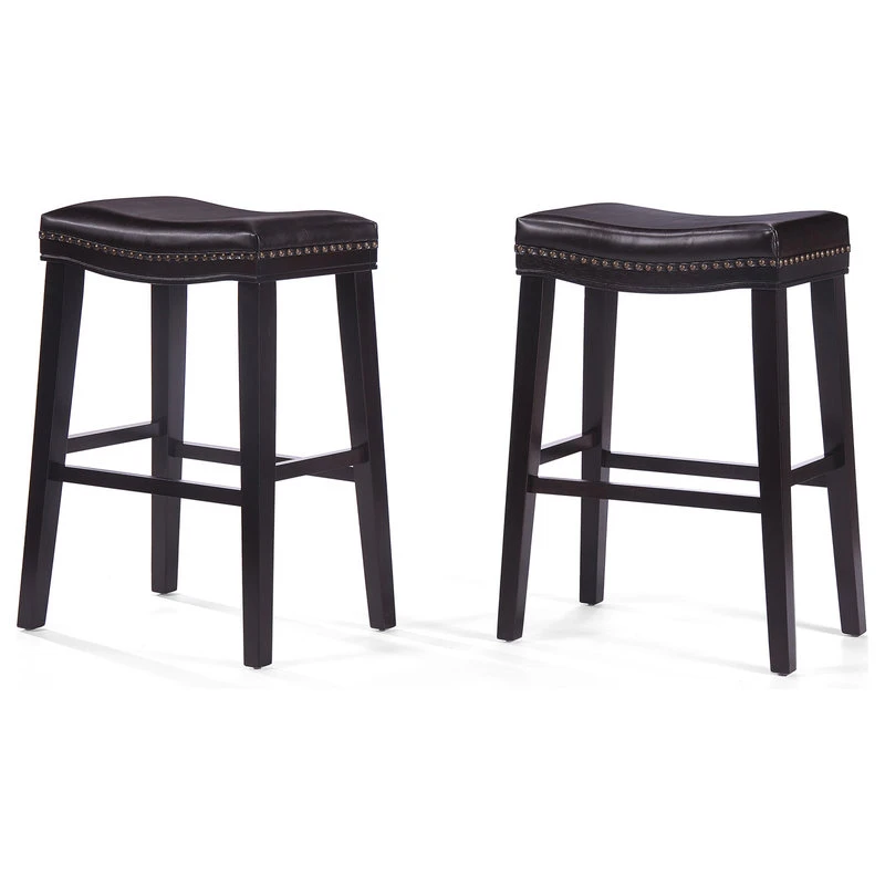 GDFStudio GDF Studio Cavalia Saddle Shaped Studded Rim Stool, Set Of 2, Brown 2 GDFStudio GDF Studio Cavalia Saddle Shaped Studded Rim Stool, Set Of 2, Brown - Image 2