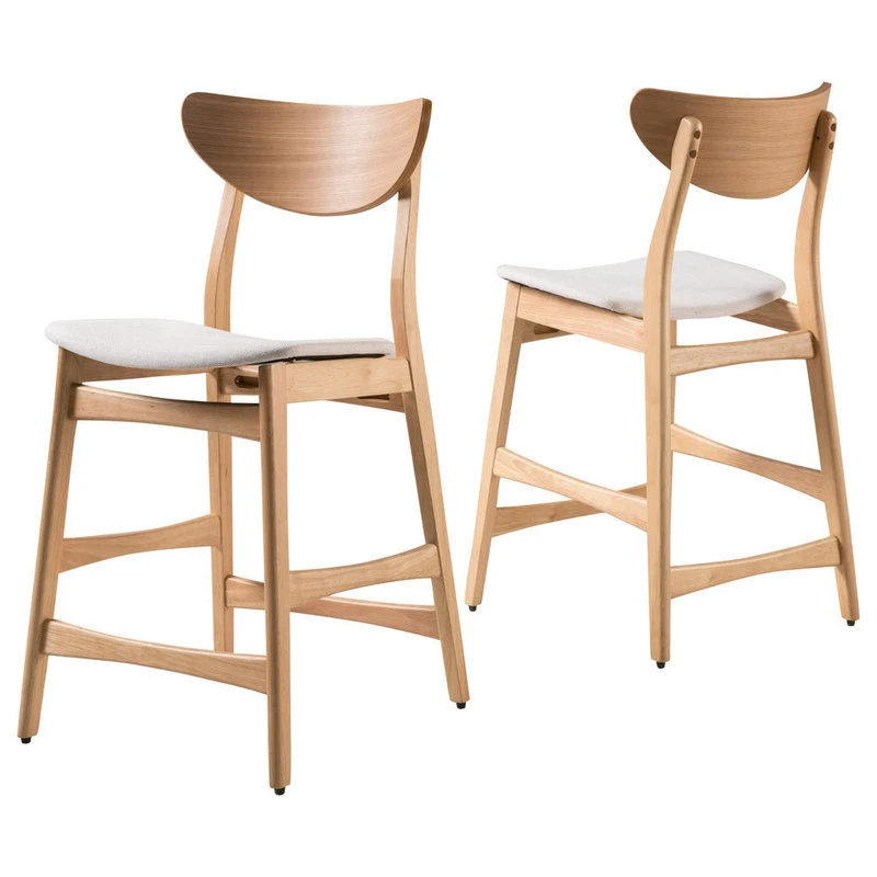 GDFStudio GDF Studio Molle Mid-Century Design Counter Stools, Beige/Oak, Set Of 2 2 GDFStudio GDF Studio Molle Mid-Century Design Counter Stools, Beige/Oak, Set Of 2 - Image 2