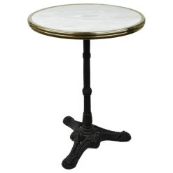 Bonnecaze Absinthe & Home French Bistro Table, White Marble And Iron Base, 20" Diameter