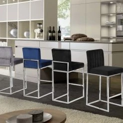 Meridian Furniture Giselle Velvet Counter Stool, Gray, Chrome Base -CHAMPRO shop 8f01142702741388 4811 w800 h800 b0 p0