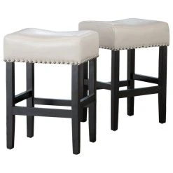 GDFStudio GDF Studio Chantal Backless Leather Stools, Set Of 2, Ivory, Counter Height: 26"