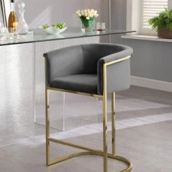 Meridian Furniture Donatella Velvet Stool, Gray -CHAMPRO shop 90413dfe027416c5 5399 w800 h800 b0 p0