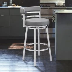 Armen Living Madrid Swivel Stool, Gray, 26"