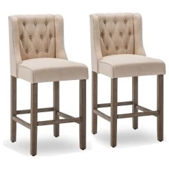 BELLEZE 40" Tufted Wingback Fabric Upholstered Barstool Dining Chair Set Of 2,N