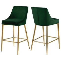 Meridian Furniture Karina Velvet Stool, Set Of 2, Green, Gold Base