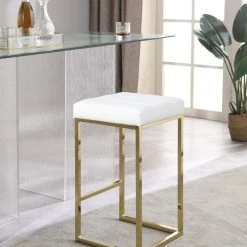 Meridian Furniture Nicola Counter Stool, Set Of 2, White Faux Leather, Gold Base -CHAMPRO shop 9791bbf502741780 5802 w800 h800 b0 p0