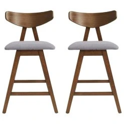 GDFStudio Sunapee Fabric Upholstered Wood Counter Stools, Set Of 2, Dark Gray/Walnut