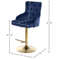 Meridian Furniture Claude Velvet Adjustable Stool, Navy, Gold Base -CHAMPRO shop 98617a4902741500 2429 w800 h800 b1 p0