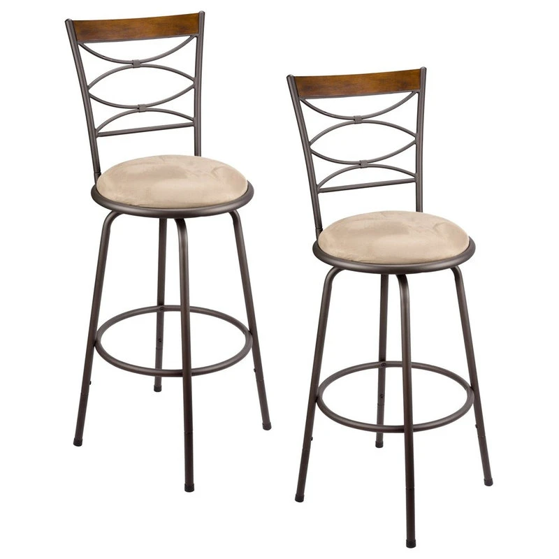 Kira Home Avery 30" Adjustable Swivel Barstool, Real Wood Accent Back, (2) 2 Kira Home Avery 30" Adjustable Swivel Barstool, Real Wood Accent Back, (2) - Image 2