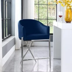 Meridian Furniture Xavier Velvet Upholstered Counter Height Stool, Navy, Chrome Finish -CHAMPRO shop 9921a63d0087017a 1660 w800 h800 b0 p0
