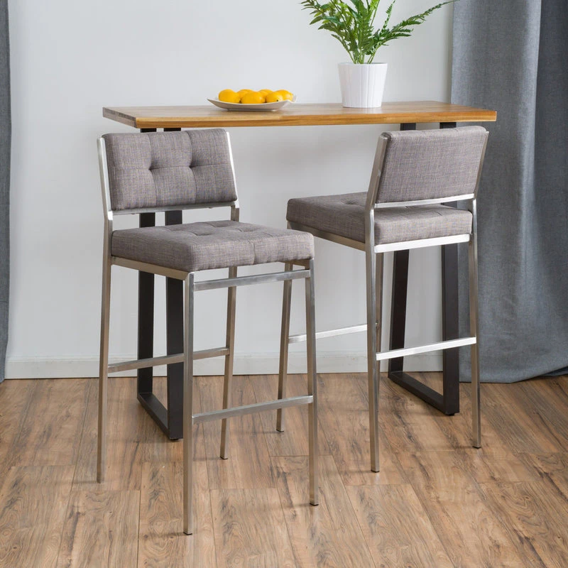 GDFStudio GDF Studio Kyoto Light Gray Fabric Bar Stools, Set Of 2 2 GDFStudio GDF Studio Kyoto Light Gray Fabric Bar Stools, Set Of 2 - Image 2
