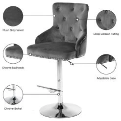 Meridian Furniture Claude Velvet Adjustable Stool, Gray, Chrome Base -CHAMPRO shop 9d1157140274105d 4328 w800 h800 b1 p0