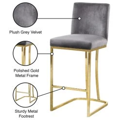 Meridian Furniture Heidi Velvet Counter Stool, Gray -CHAMPRO shop 9da1f2f102741474 4878 w800 h800 b1 p0