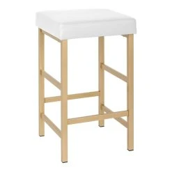 Office Star Products 26" Gold Backless Stool In White Faux Leather