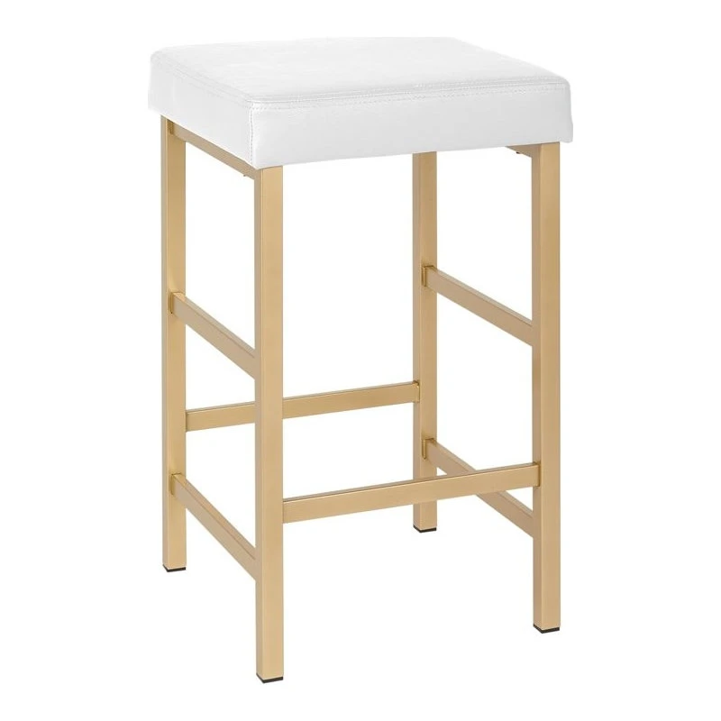Office Star Products 26" Gold Backless Stool In White Faux Leather 1 Office Star Products 26" Gold Backless Stool In White Faux Leather