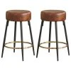 Duhome Elegant Lifestyle Minimalist Round Bar Stools, Yellowish Brown Faux Leather- 2 Pcs, 24 Inch
