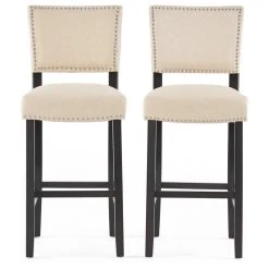 GDFStudio William Contemporary Linen Barstools, Set Of 2