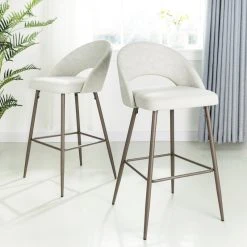 Glitzhome Pale Fabic/Leatherette Bar Stool With Tapered Metal Legs, Set Of 2, Pale Grey 22 Glitzhome Pale Fabic/Leatherette Bar Stool With Tapered Metal Legs, Set Of 2, Pale Grey -CHAMPRO shop a77159020f5b38f7 0908 w800 h800 b0 p0