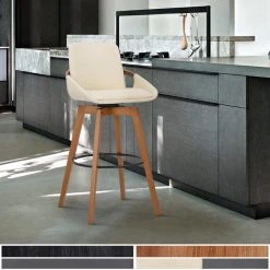 Armen Living Baylor Swivel Wood Stool, Faux Leather, Cream/Walnut, 26" Counter Height -CHAMPRO shop a7818b3f0f591a5a 9138 w800 h800 b0 p0