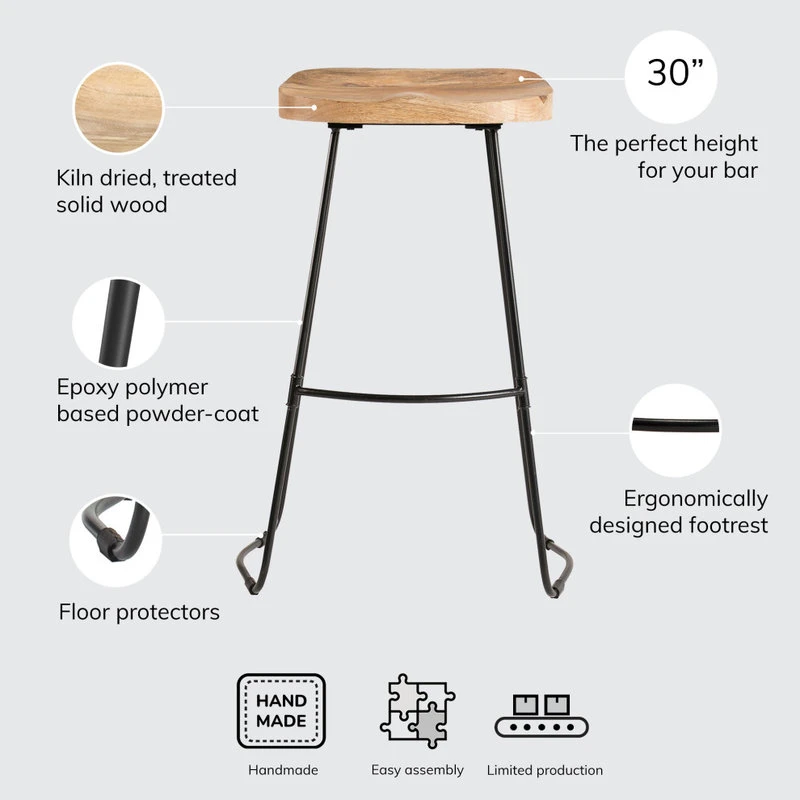 Madeleine Home Inc. Rombass Saddle Seat Bar Stool, Natural 14 Madeleine Home Inc. Rombass Saddle Seat Bar Stool, Natural - Image 14