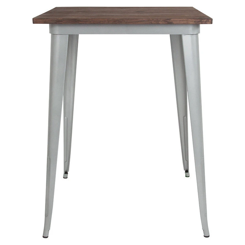 Flash Furniture 31.5" Square Silver Metal Indoor Bar Height Table With Walnut Rustic Wood Top 2 Flash Furniture 31.5" Square Silver Metal Indoor Bar Height Table With Walnut Rustic Wood Top - Image 2