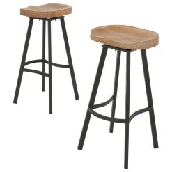 GDFStudio GDF Studio Shea Rustic Wood And Iron Swivel Bar Stool, Set Of 2