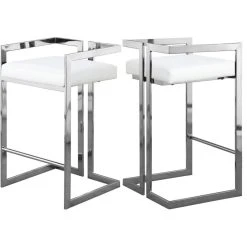 Meridian Furniture Ezra Counter Stool, Set Of 2, White Faux Leather, Chrome Base