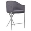 Meridian Furniture Xavier Velvet Upholstered Counter Height Stool, Gray, Chrome Finish