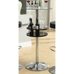 Coaster Home Furnishings Coaster 24" Round Glass Top Pub Table In Glossy Black And Chrome